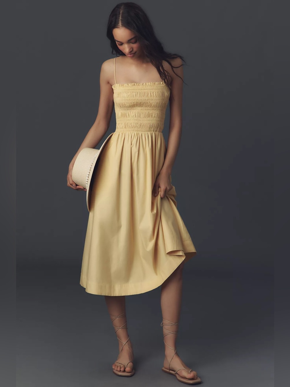Reformation Kerrie Smocked Midi Dress Butter Yellow organic cotton Size 2